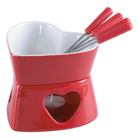 Haüskraft jogo fondue cerâmica herstal 7 peças vermelho