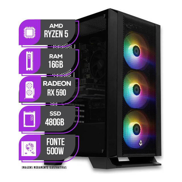 Pc Gamer Mancer, Ryzen 5 5500, Rx 590, 16gb Ddr4, Ssd 480gb Pc Gamer Mancer, Ryzen 5 5500, Rx 590, 16gb Ddr4, Ssd 480gb