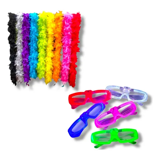 1 Pluma Boa Estola Noiva Debutante 1 Oculos Led 