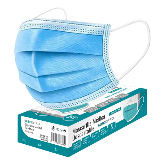 Mascarillas Tapabocas Desechables De Ligas Azules 3 Ply