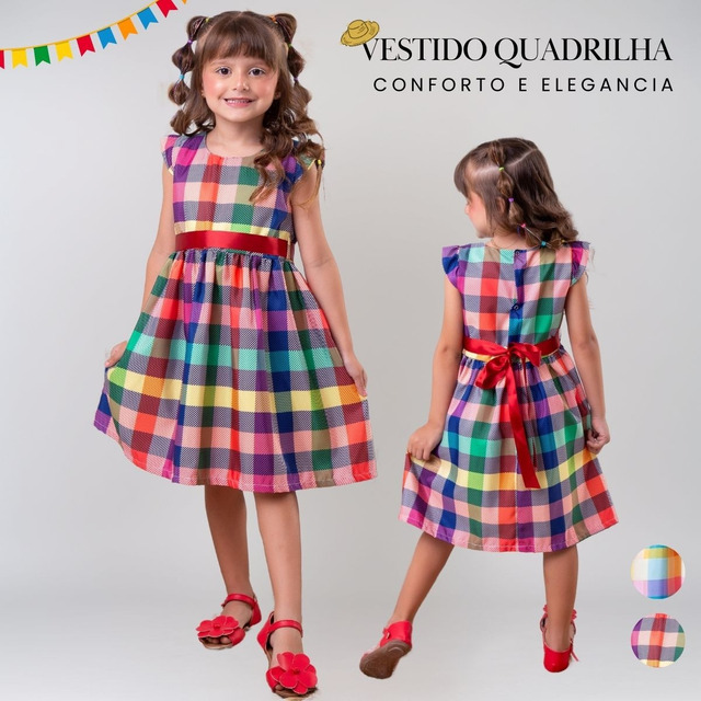 Vestido Infantil Festa Junina Quadrilha Arraiá Conforto Luxo Vestido Infantil Festa Junina Quadrilha Arraiá Conforto Luxo