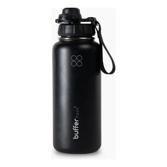 Termo Botella Agua Termica Buffer 950ml Acero Inoxidable + 4 Tapas New Black