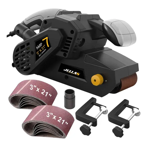 Lijadora De Banda 750w 6 Velocidad Ajustable,con 10 Bandas, Color Negro Jellas