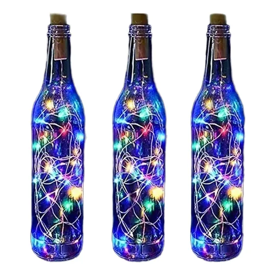 5 Botellas De Vidrio Luminosa Con Corcho De 20 Luces Leds