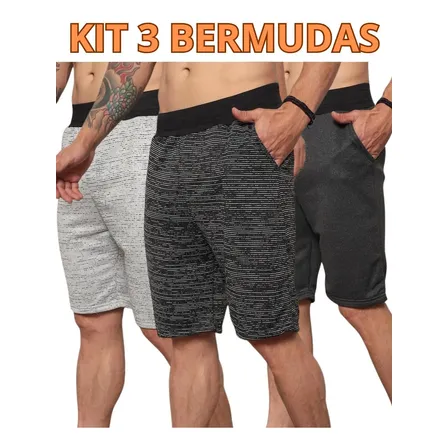 Kit 3 Bermudas Masculinas Moletom Academia Casual Lote Kit 3 Bermudas - Sortidas Liso G ( 42-44 )