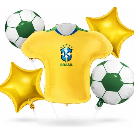Kit 5 Balões Metalizados Copa Do Mundo Brasil Bola Futebol Amarelo