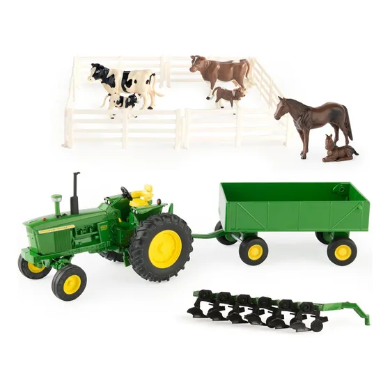 Juguete Set Granja 10pcs Con Tractor Modelo 4020 Escala 1/32