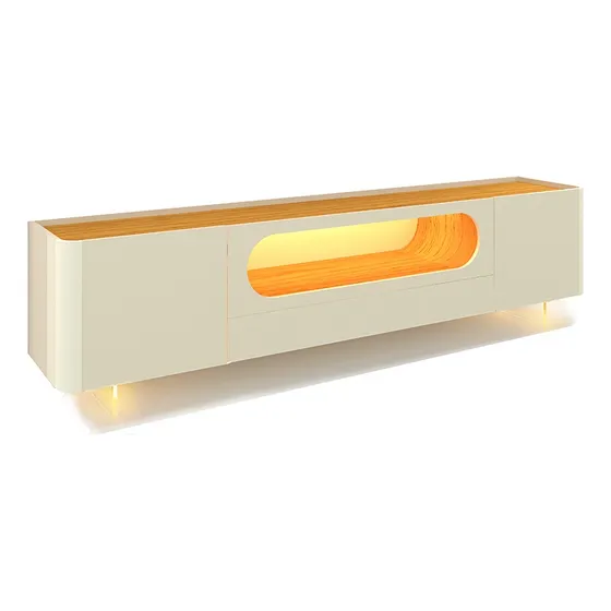 Rack Para Tv Led Nobre 210 Pés Vidro Off Naturale - Gelius