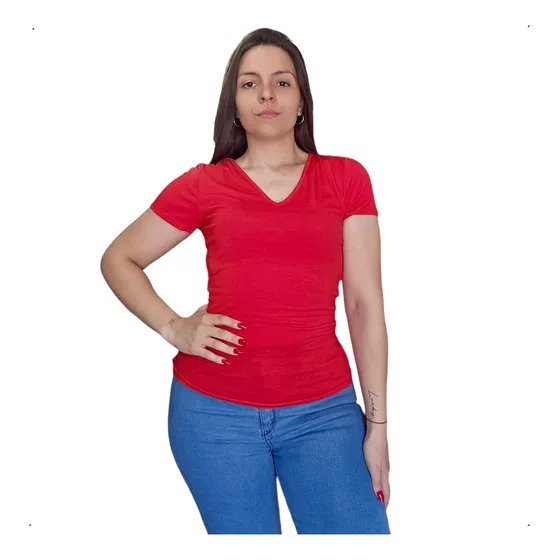 Remera Mujer M Corta Modal C Lycra Talle Grande Escote V