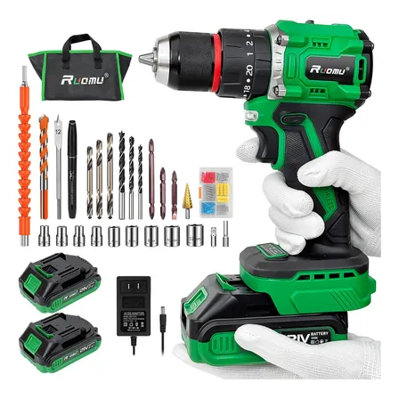 Parafusadeira Furadeira Profissiona Brushless 2 Baterias 21v Verde 110/127/220v 60hz