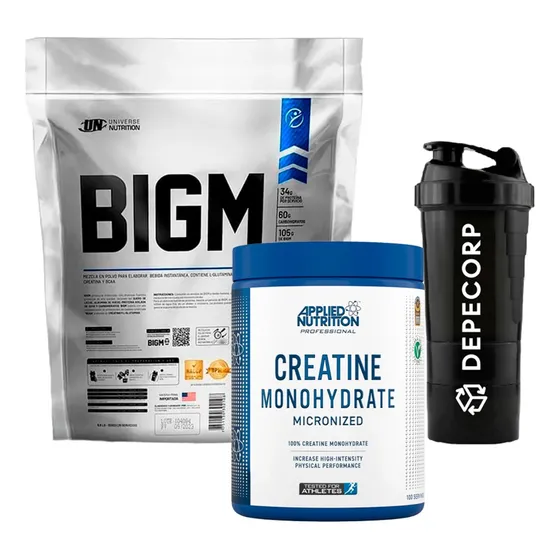 Pack Bigm 3kg + Creatina Applied Nutrition 500gr + Shaker