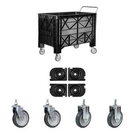 Kit Completo Rodízios E Sapatas Do Carrinho Coletor De 370 L
