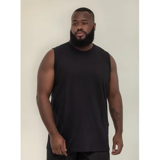 Regata Plus Size Masculina Anistia Sem Estampa Algodão Preta