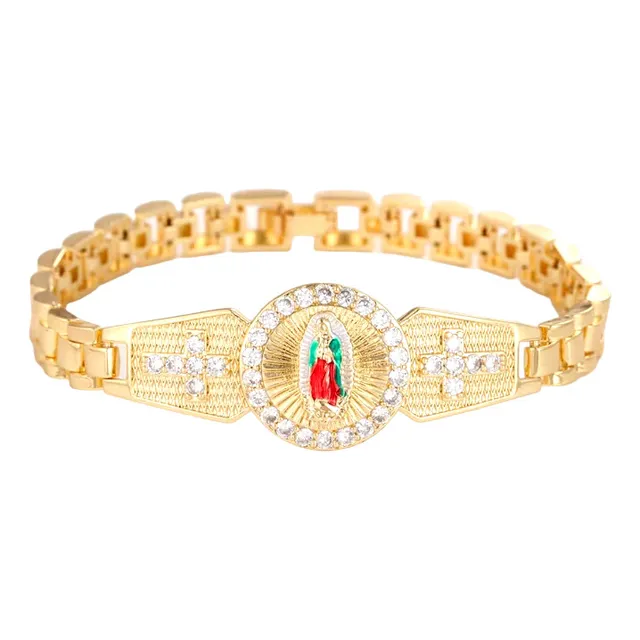 Yaoke Esclava/pulsera Virgen Guadalupe Eslabons Dorado Oro
