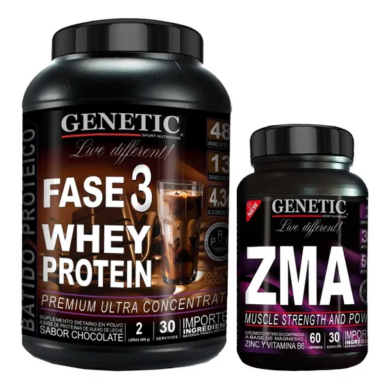Músculos Grandes Marcados Whey Proteína Fase 3 + Zma Genetic