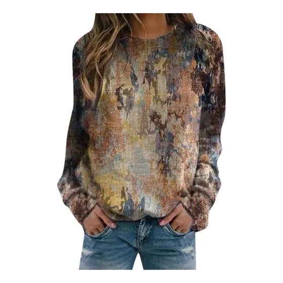 Camiseta Larga Informal Cuello Redondo Estampado Termico