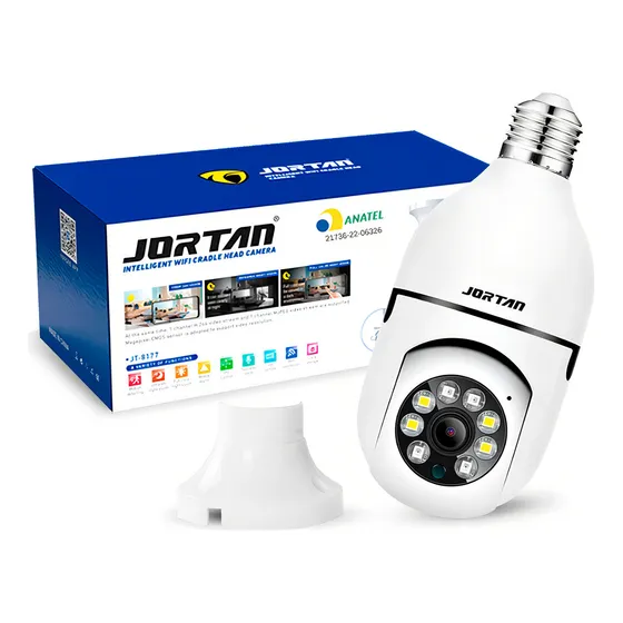 Câmera De Segurança Jortan Lâmpada Wifi resistente a água IP44 Infravermelho Cor Branca