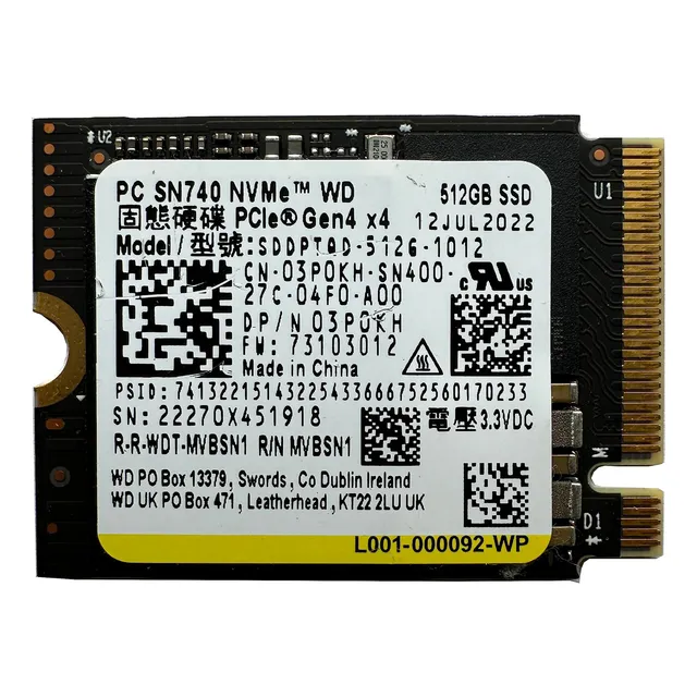 Ssd Western Digital Wd Sn740 Nvme 512gb M.2 2230 Steam Deck
