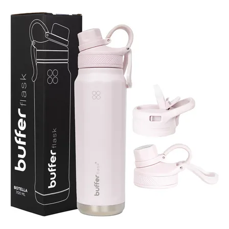 Termo Botella Térmica Agua Acero Inoxidable Buffer 700ml + 2 Tapas Pinky
