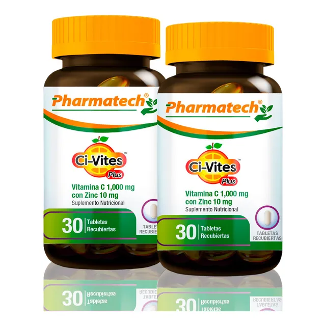 Vamina C 1000mcg / Zinc 10mg Pharmatech 30 Tabletas Pack X2