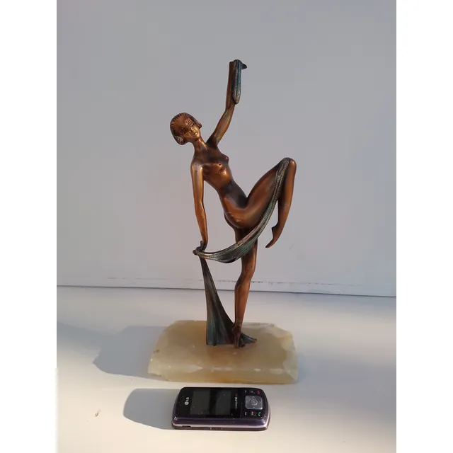 Antigua Figura Bronce Bailarina Art Deco Joven Danzando