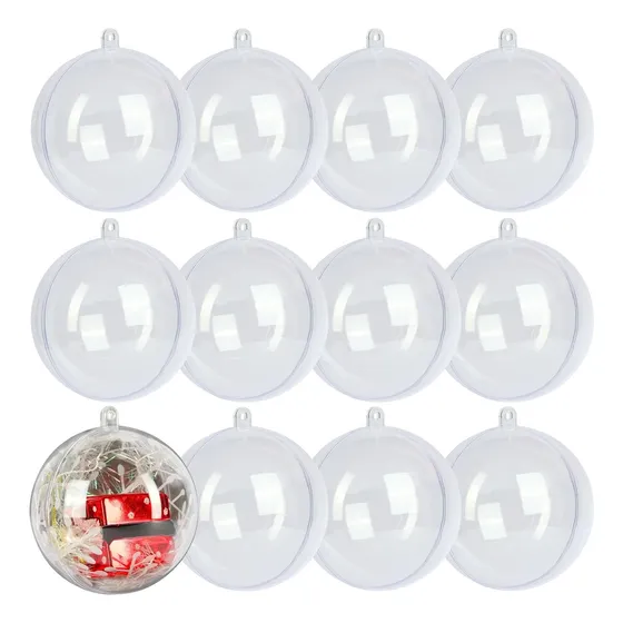 Pack 12 Esferas Acrílico Para Rellenar Y Decorar Navidad 8cm