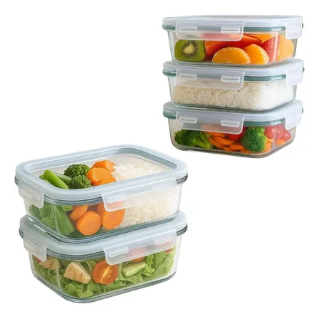 Pote Vidro Hermético Retangular Tampa 450ml Kit 5 Peças