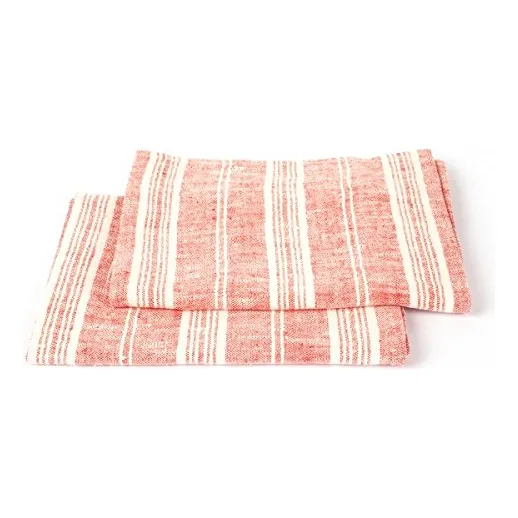 Linenme Lino Multi Stripe Toalla Mano 18 28-inch Rojo Blanco