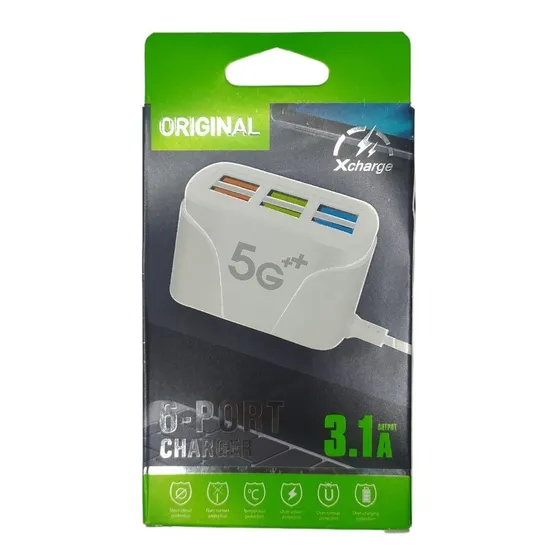 Regleta Alimentación Cargador Inteligente 6 Toma Puertos Usb