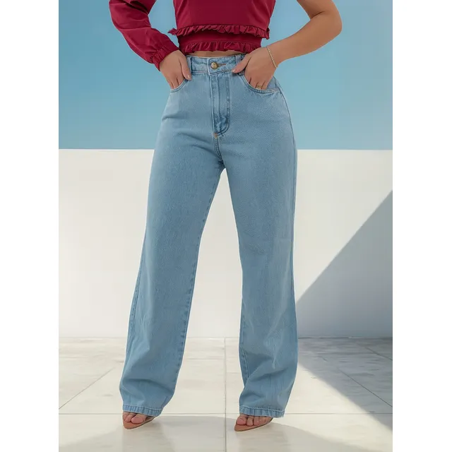 Calça Jeans Pantalona Wide Leg Baggy Moda Feminina Tendencia Calça Jeans Pantalona Wide Leg Baggy Moda Feminina Tendencia