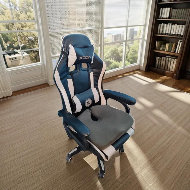 Silla Gamer Modelo Raven Rgb Con Masajeador  Posapies Negro Negro Cuero Sintético