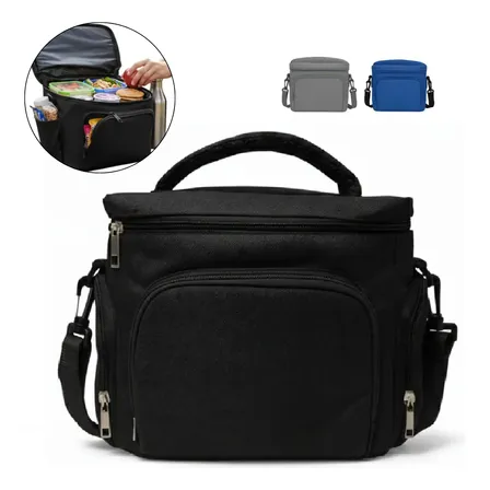 Bolsa Térmica Marmita Lancheira 7 Litros Impermeável Preto Com 4 Compartimentos Academia Trabalho Praia Camping