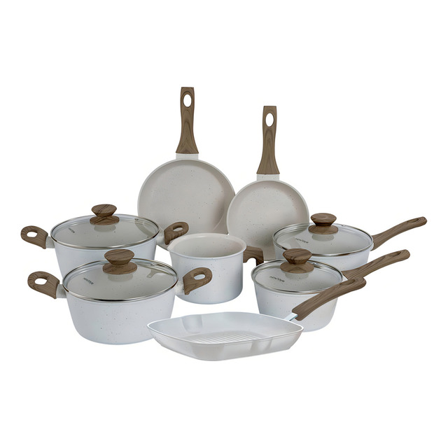 Conjunto Panelas 8 Peças Indução Mármol Cook Mimo Style Cor Vanilla Conjunto Panelas 8 Peças Indução Mármol Cook Mimo Style Cor Vanilla