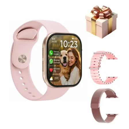 Smartwatch W11 Mini Relógio Feminino Rosa Original C/ Alexa Rose Gold Rosa