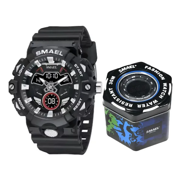 Reloj Deportivo Smael 8085 Negro Hora Doble Cronometro 50 M