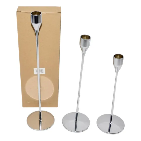 Candelabros Plateado 3und  Velas Alto 37cm Veladora Cirio 
