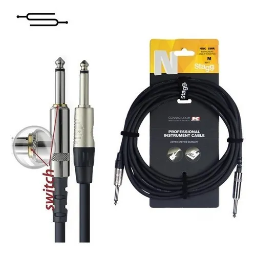 Cable Profesional 6m Plug REAN Con Swich Guitarra Bajo