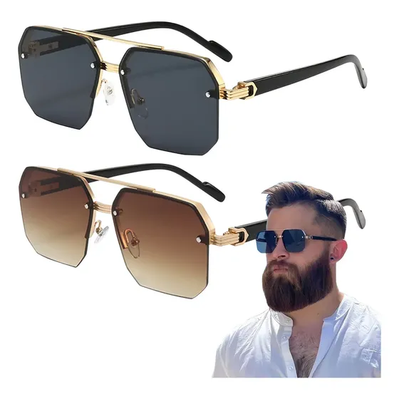Wekezhu 2pzs Gafas De Sol Protección Marcos Metálicos Uv400 Unisex,Gris y Marrón