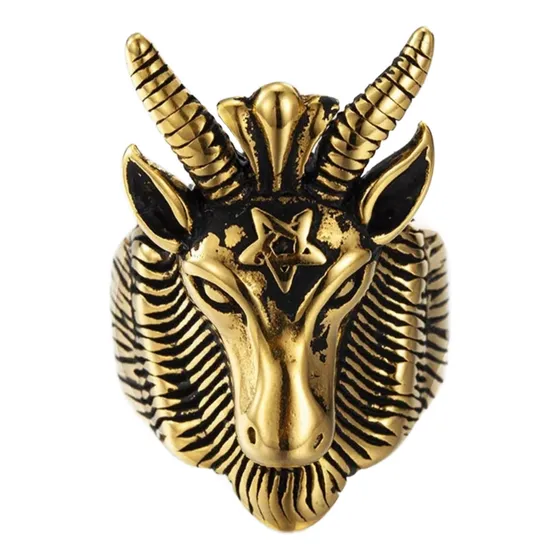 Anel Em Aço Inox Baphomet Diabo Bode Maçonaria Ocultismo Mc