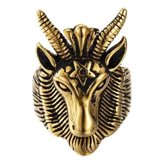Anel Em Aço Inox Baphomet Diabo Bode Maçonaria Ocultismo Mc