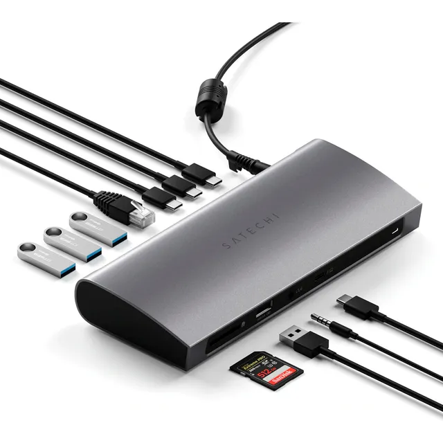 Hub Satechi 12 en 1 Dock ( 4 x Thunderbolt 4 / 3 x USB-A 3.2 / 1 x USB-A 2.0 / 1 x Ethernet * 1 x lector de tarjeta UHS-II / 1 x Audio Jack 3.5mm / 1 x DC port )