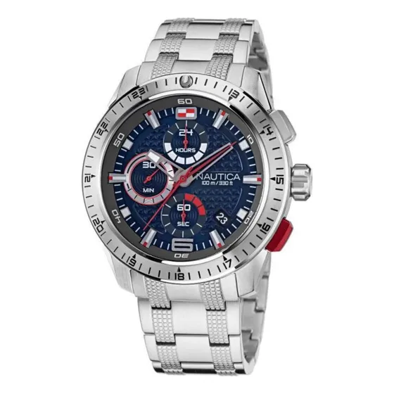 Reloj Nautica Napnsf112 Caballero Correa Plateado Bisel Plateado Fondo Azul