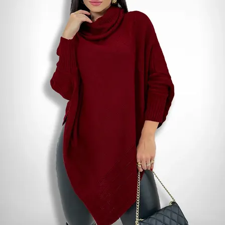 Poncho Casaco Lã Feminino Trico Blusa De Frio Inverno Bico Vermelho Tricô Único