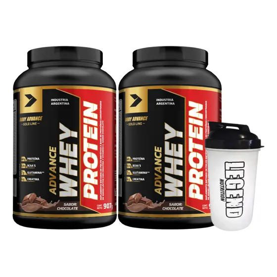 Suplemento En Polvo Body Advance Whey Protein 907gr Sabor Chocolate Pack X2 + Vaso Legend Nutrition 600ml