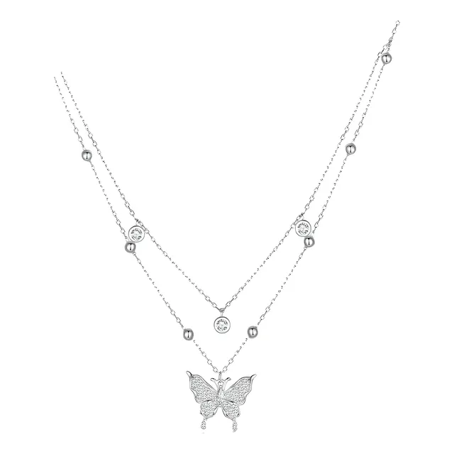 Collar Doble En Plata Diseño De Mariposa Para Mujer 