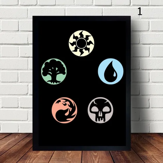 Quadro Com Moldura Símbolos Magic The Gathering  43x33cm A3