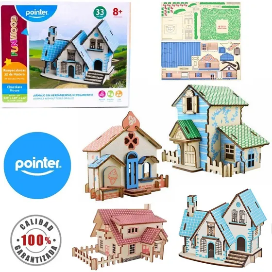 Rompecabezas 3d Casita En Chapilla De Madera 20 / 22 / 33pzs