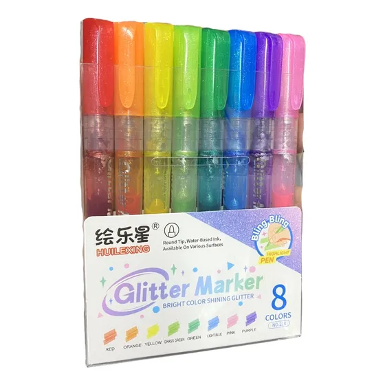 Marcador Escarchado Glitter Punta Redonda X8 Colores 