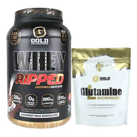 Whey Ripped + L Glutamina. Combo Gold Nutrition. Outlet
