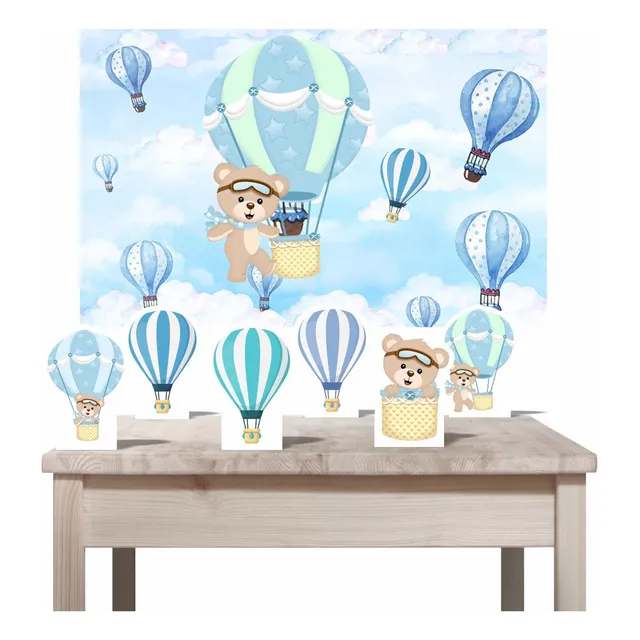 Kit Painel E Displays Festa Chá De Bebê Ursinho Baloeiro